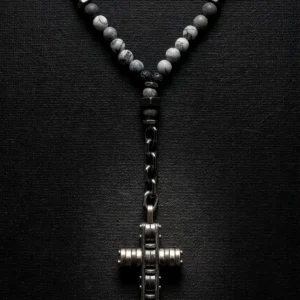 Collar engranaje de linaje- jaspe y acero oxidado - Barba Larga